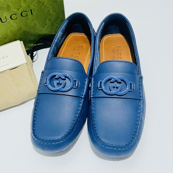 Gucci GG Interlocking Men's Loafer Blue Driver moccasins Shoes G 8/ US 8.5 NIB - Picture 4 of 16